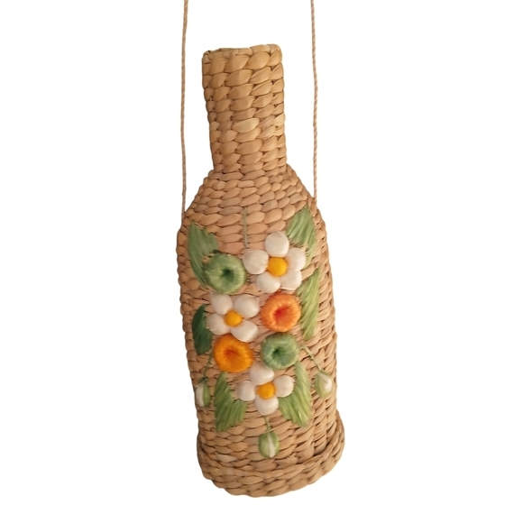 Vintage 60's Mexican Wine Bottle Holder Bag Woven Rattan - Picture 8 of 13